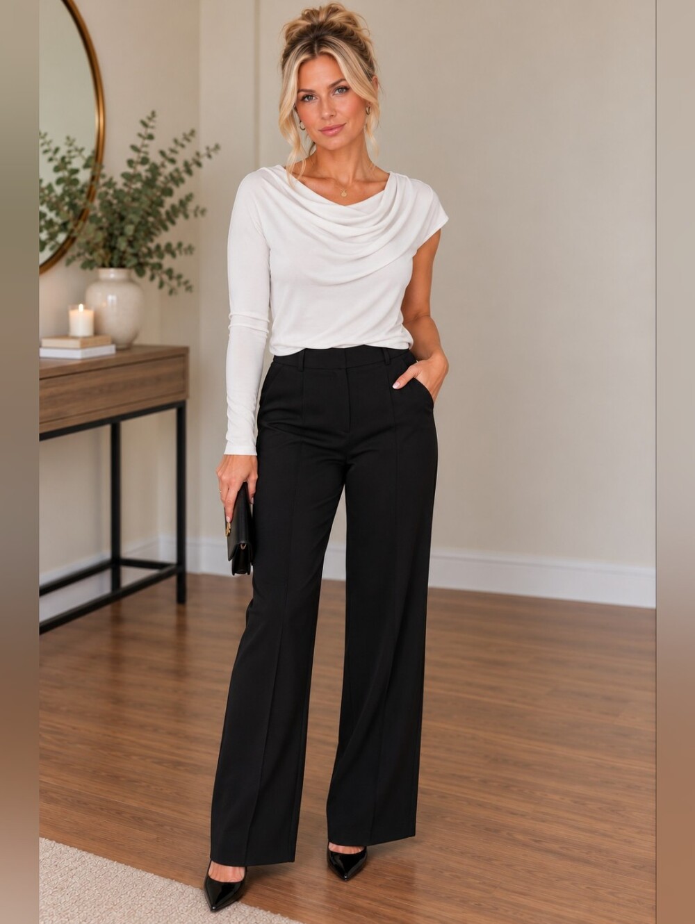 Zara Draped Cowl Long-Sleeve/ Short-Sleeve Top in White